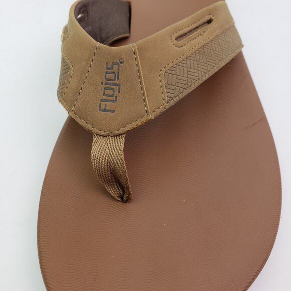 Flojos Mens Size 13 Tan Brown Slip On Casual Memory Foam Thong Flip Flop Sandals - Picture 9 of 12